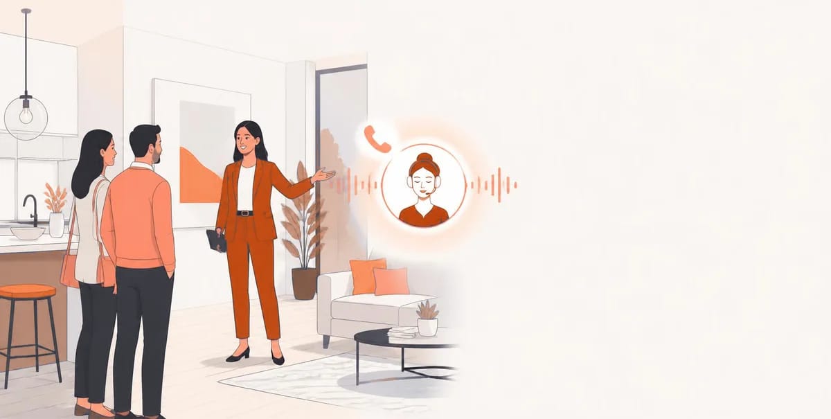 A real estate agent showing a property while an AI assistant handles an incoming call